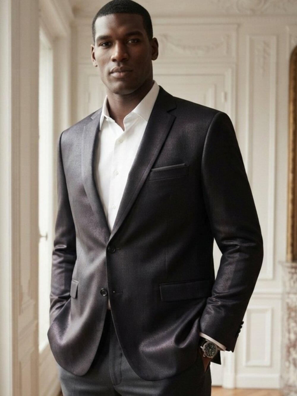 Madison Classic Men's Black Tux Evening Blazer - Sleek Two-Button Style 50R
